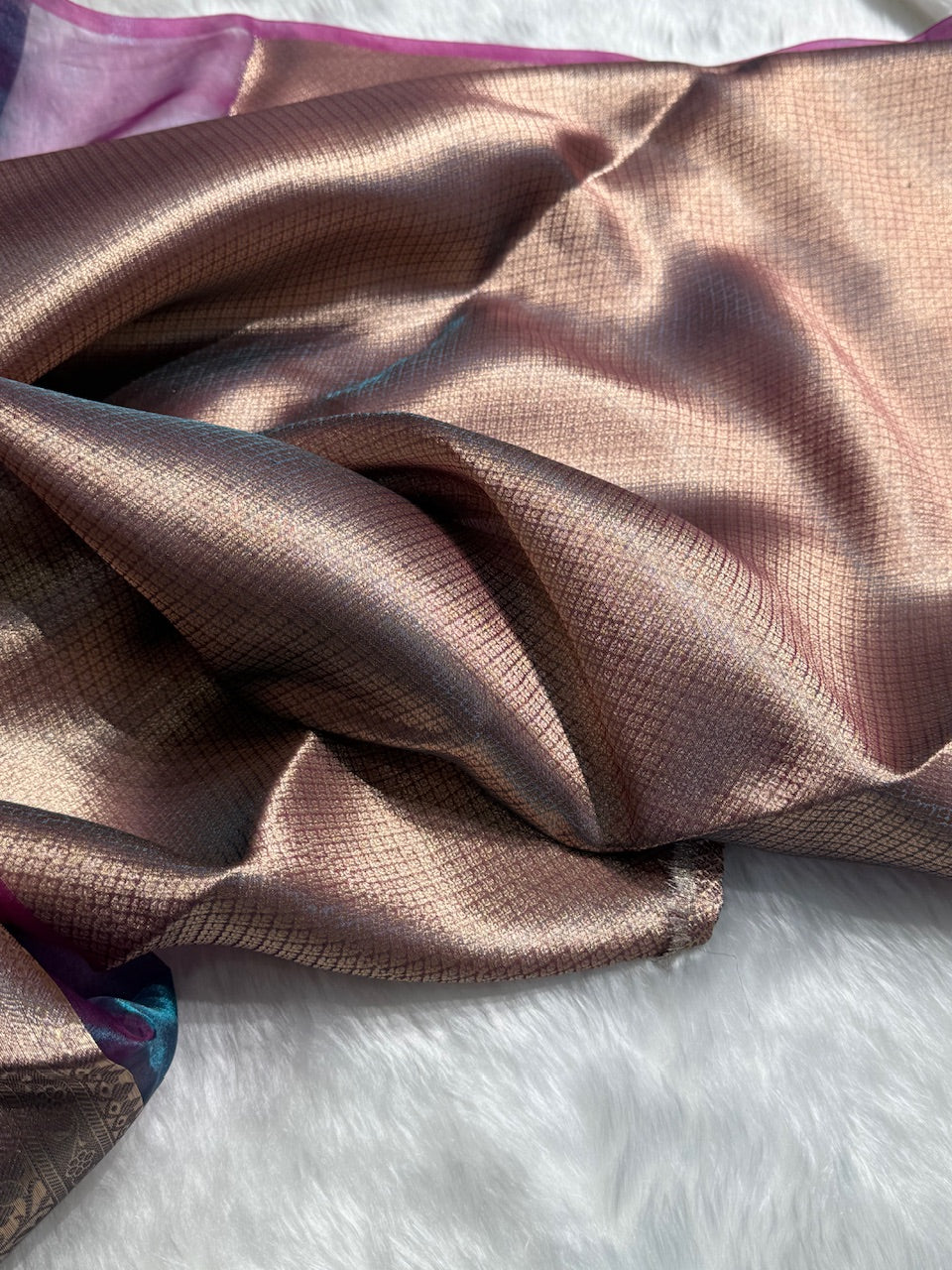 Cross Magenta Shade Pure Tissue Silk Saree with Brocade Blouse PT-18