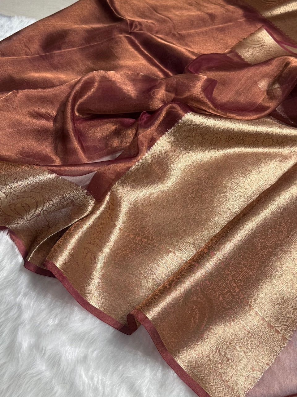 Chocolate Shade Pure Tissue Silk Saree with Brocade Blouse PT-04