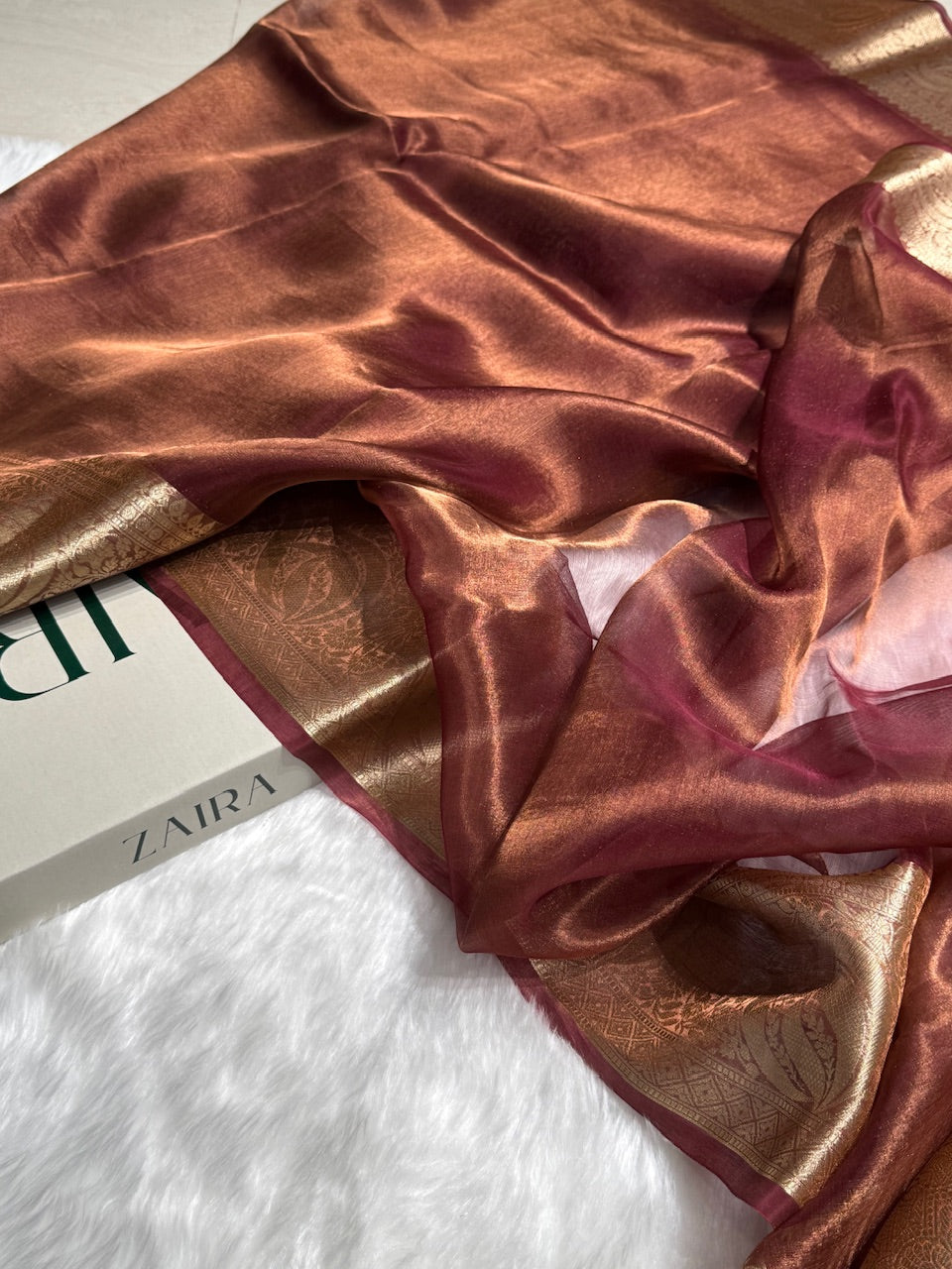 Chocolate Shade Pure Tissue Silk Saree with Brocade Blouse PT-04