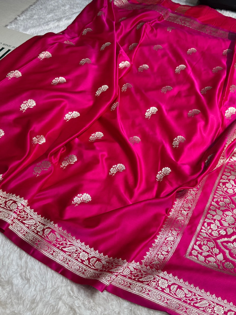 Rani Pink Floral Boota Mashru Silk Saree