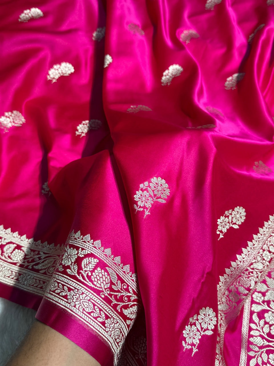 Rani Pink Floral Boota Mashru Silk Saree