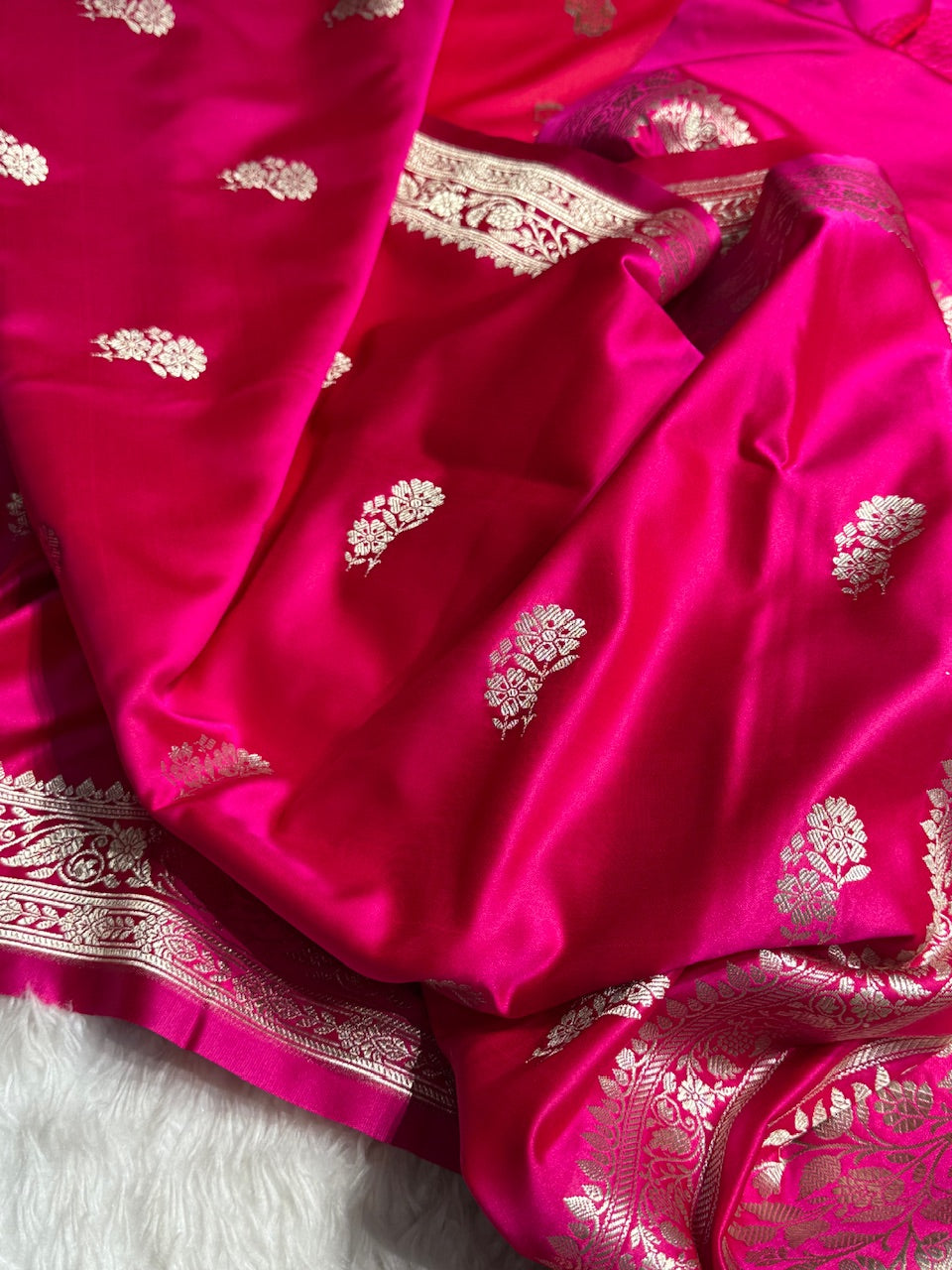 Rani Pink Floral Boota Mashru Silk Saree
