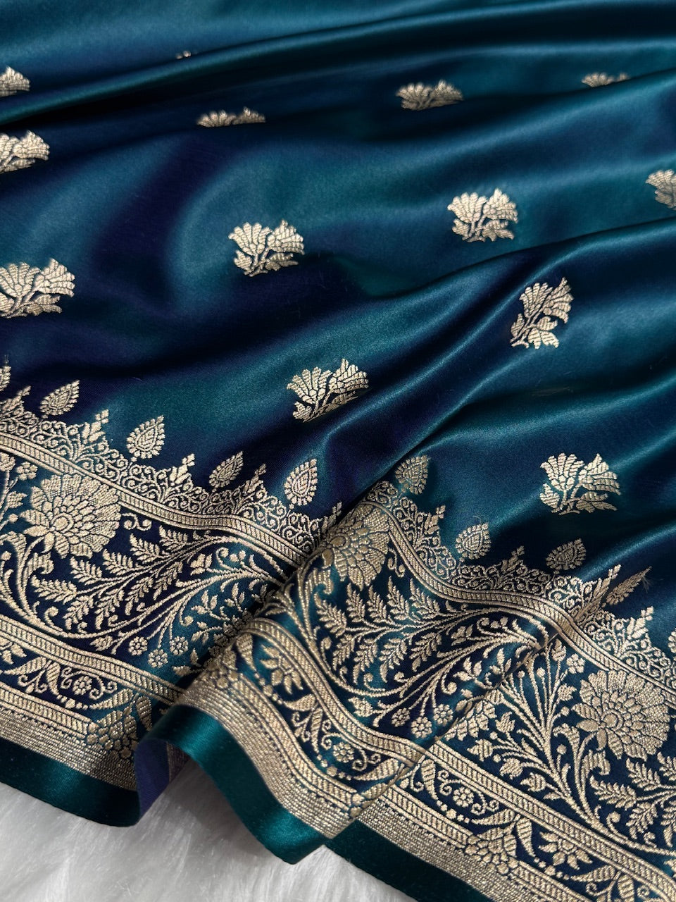 Peacock Floral Boota Satin Katan Silk saree SK32