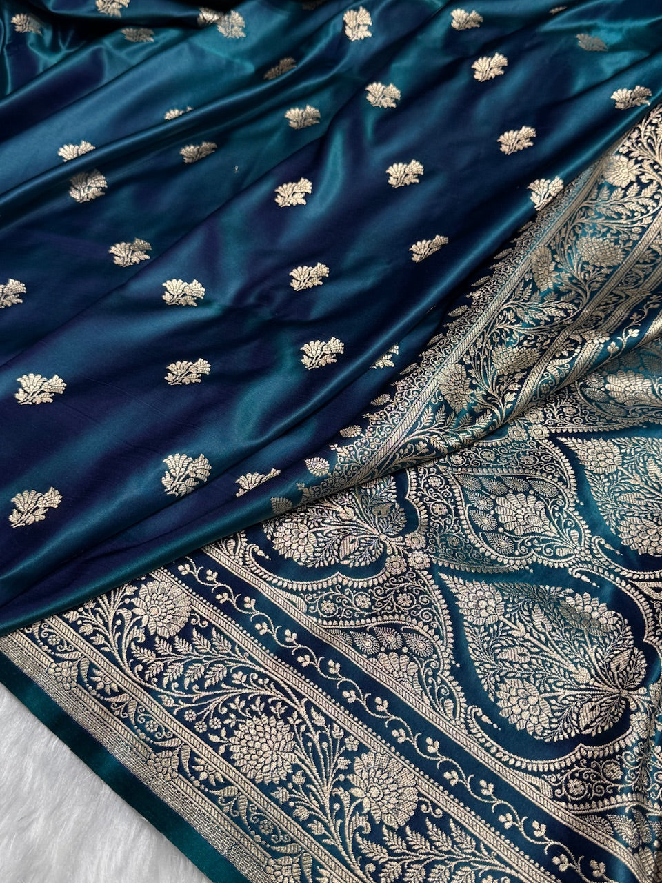 Peacock Floral Boota Satin Katan Silk saree SK32
