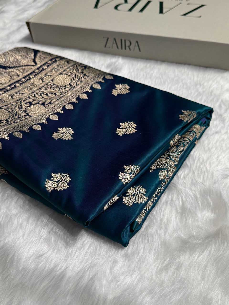 Peacock Floral Boota Satin Katan Silk saree SK32