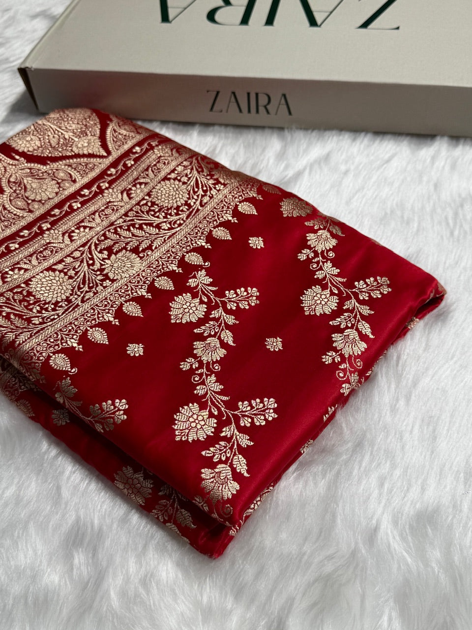 Red Cross & Booti Banarasi Katan Silk Saree SK24