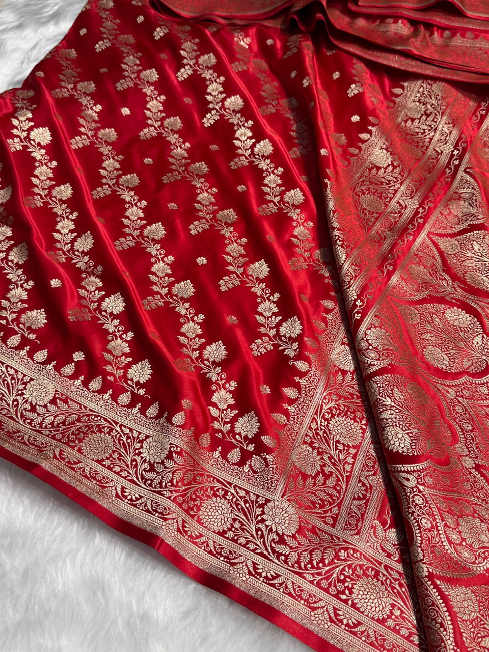 Red Cross & Booti Banarasi Katan Silk Saree SK24