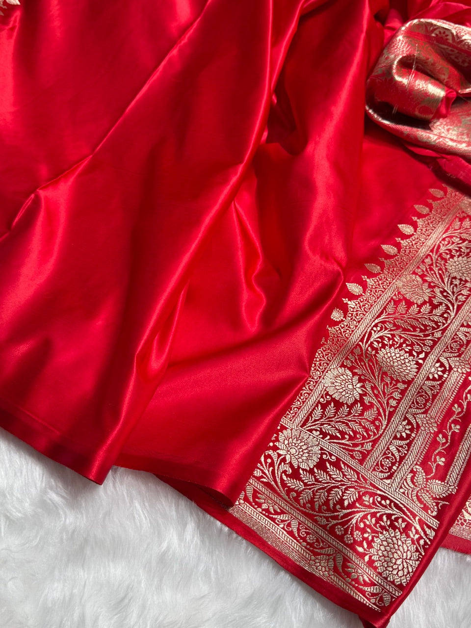 Red Banarasi Jaal Katan Silk Saree