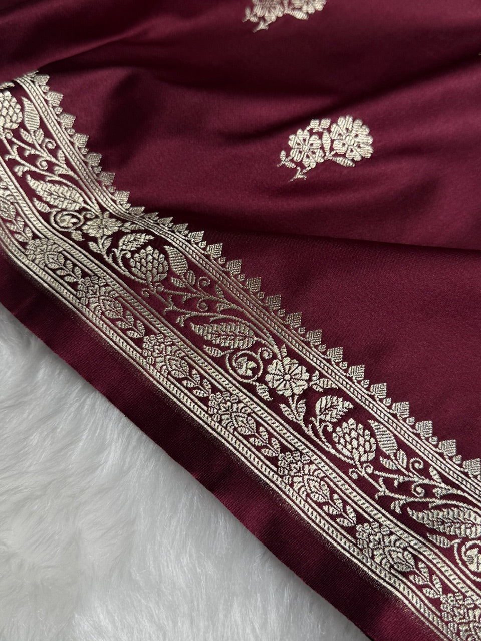 Dark maroon Floral Boota Mashru Silk Saree