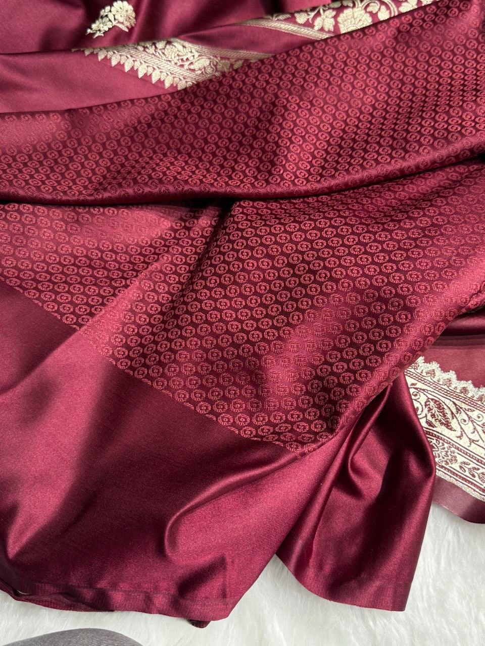 Dark maroon Floral Boota Mashru Silk Saree