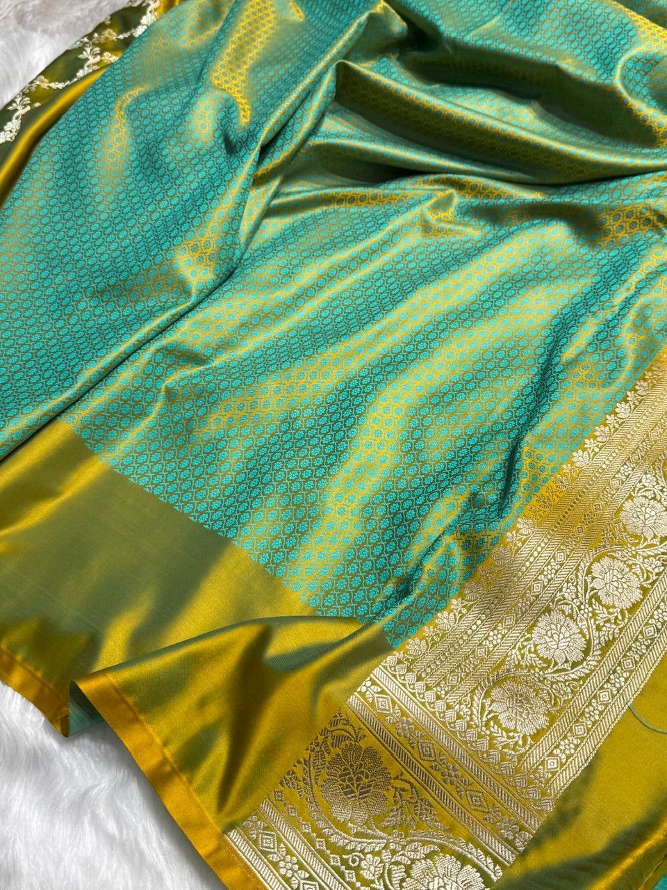 Neon Green Jaal Pattern Mashru Silk Saree