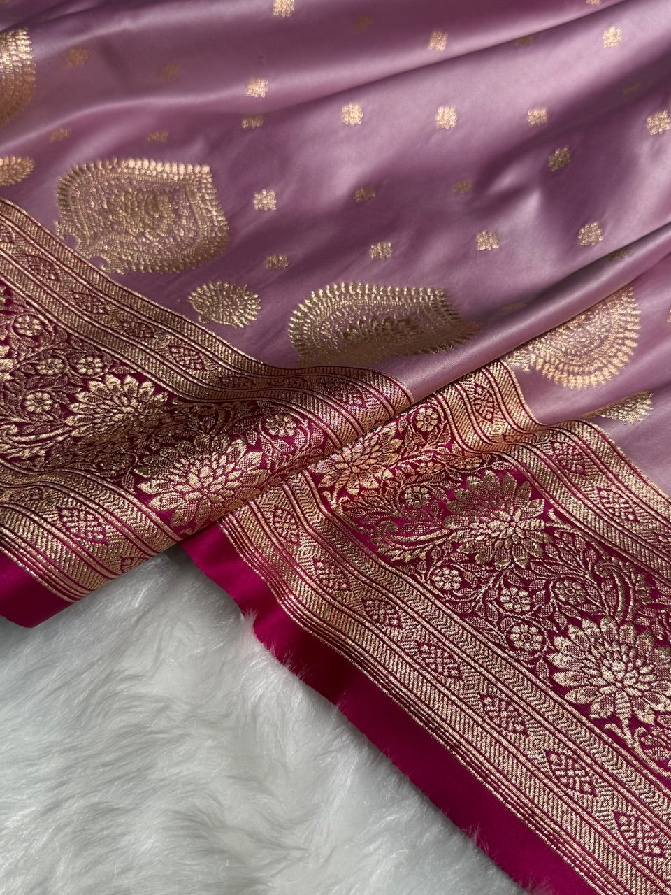 Lavender with Rani Booti Satin Katan Silk saree SK29