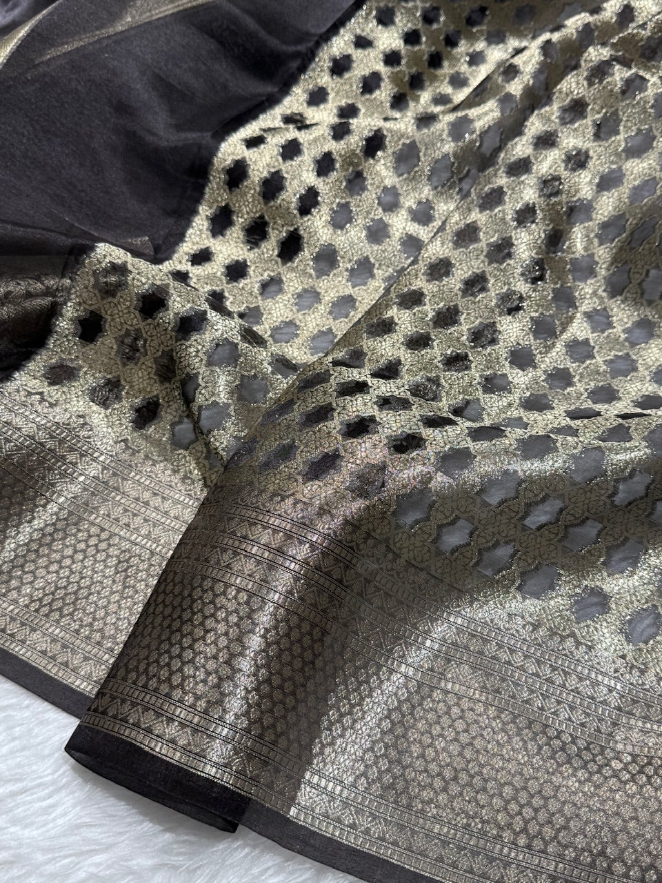 Black Shades Pure Tissue Silk Saree with Brocade Blouse PT-16