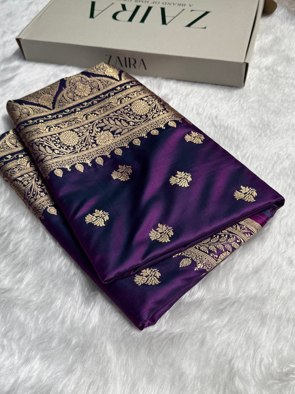 Dual Tone Purple Floral Boota Satin Katan Silk saree SK32