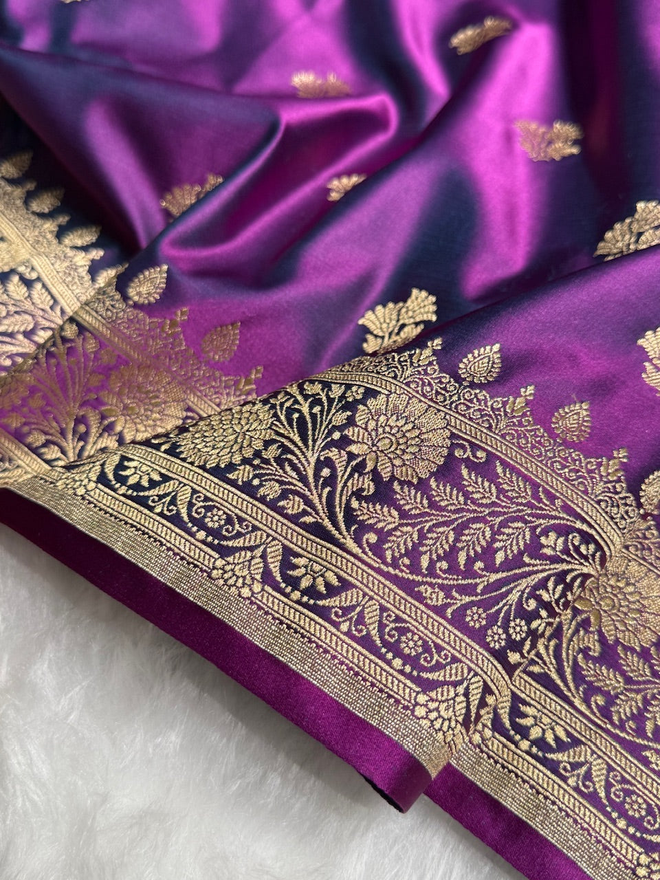 Dual Tone Purple Floral Boota Satin Katan Silk saree SK32