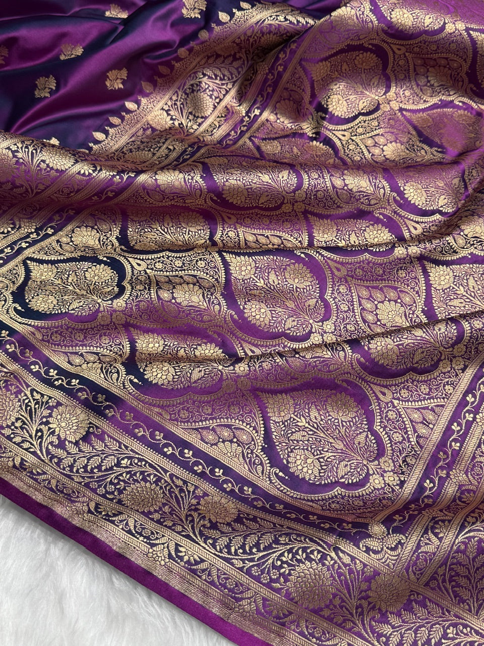 Dual Tone Purple Floral Boota Satin Katan Silk saree SK32