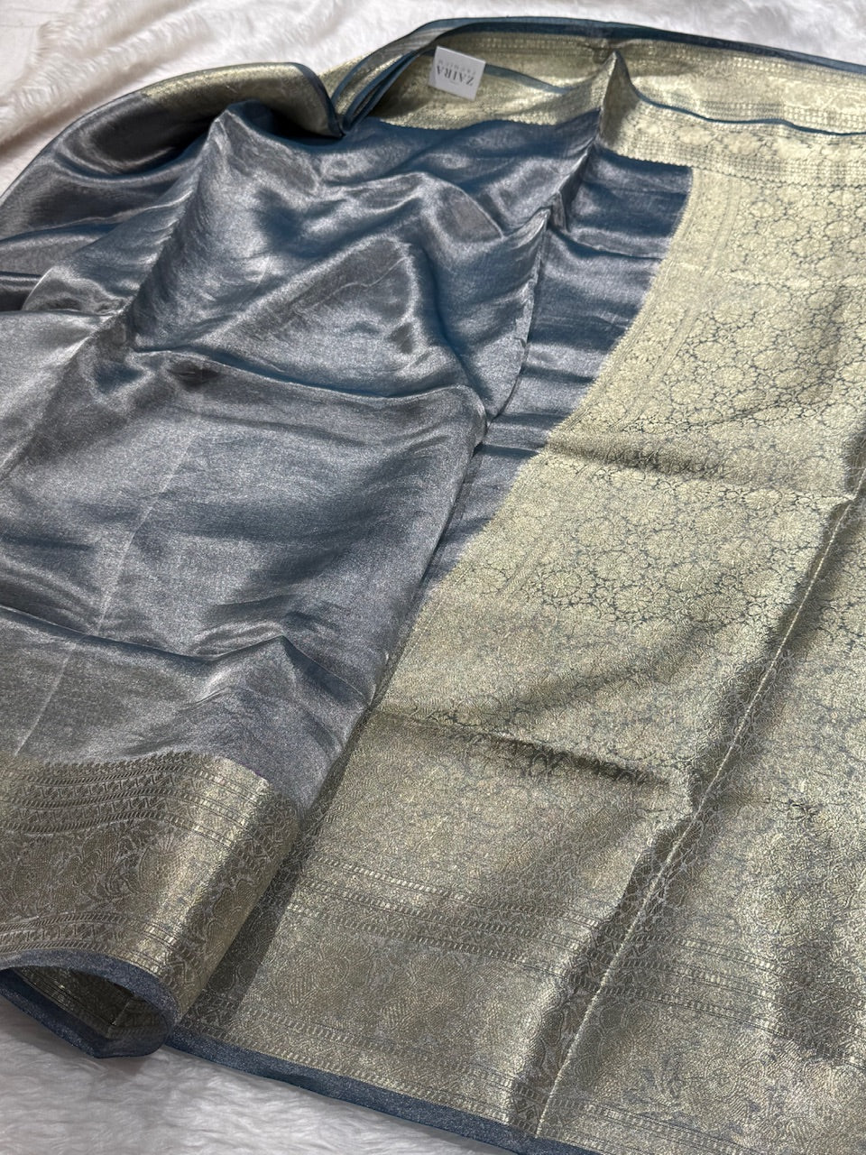 Grey Shades Pure Tissue Silk Saree with Brocade Blouse PT-16