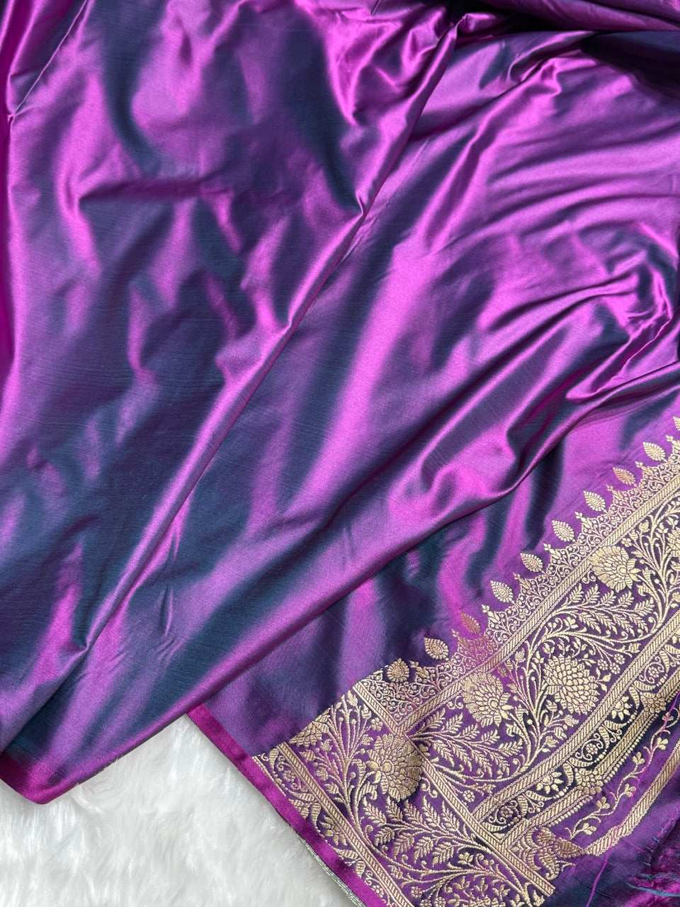 Dual Tone Purple Floral Boota Satin Katan Silk saree SK32