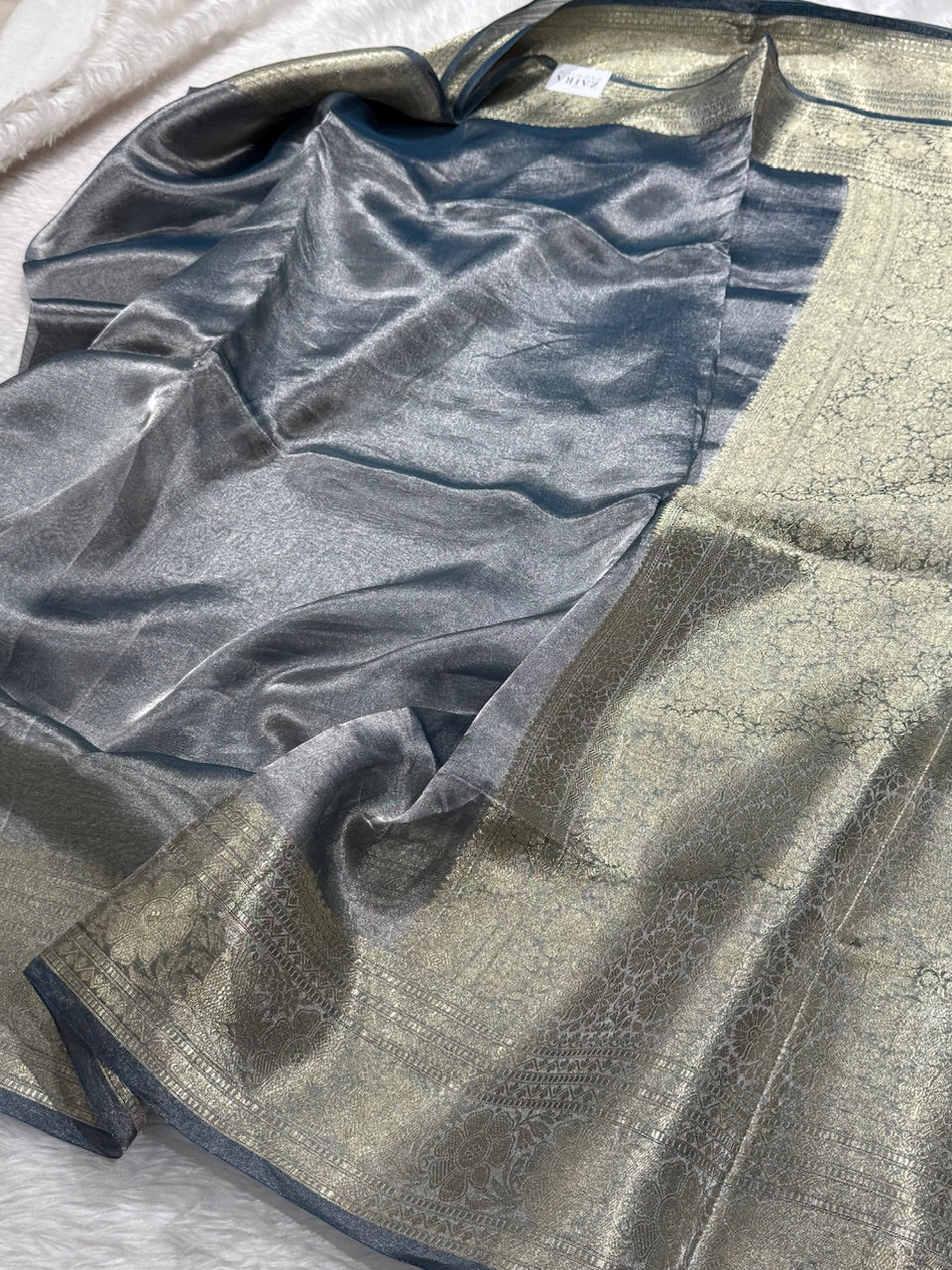 Grey Shades Pure Tissue Silk Saree with Brocade Blouse PT-16