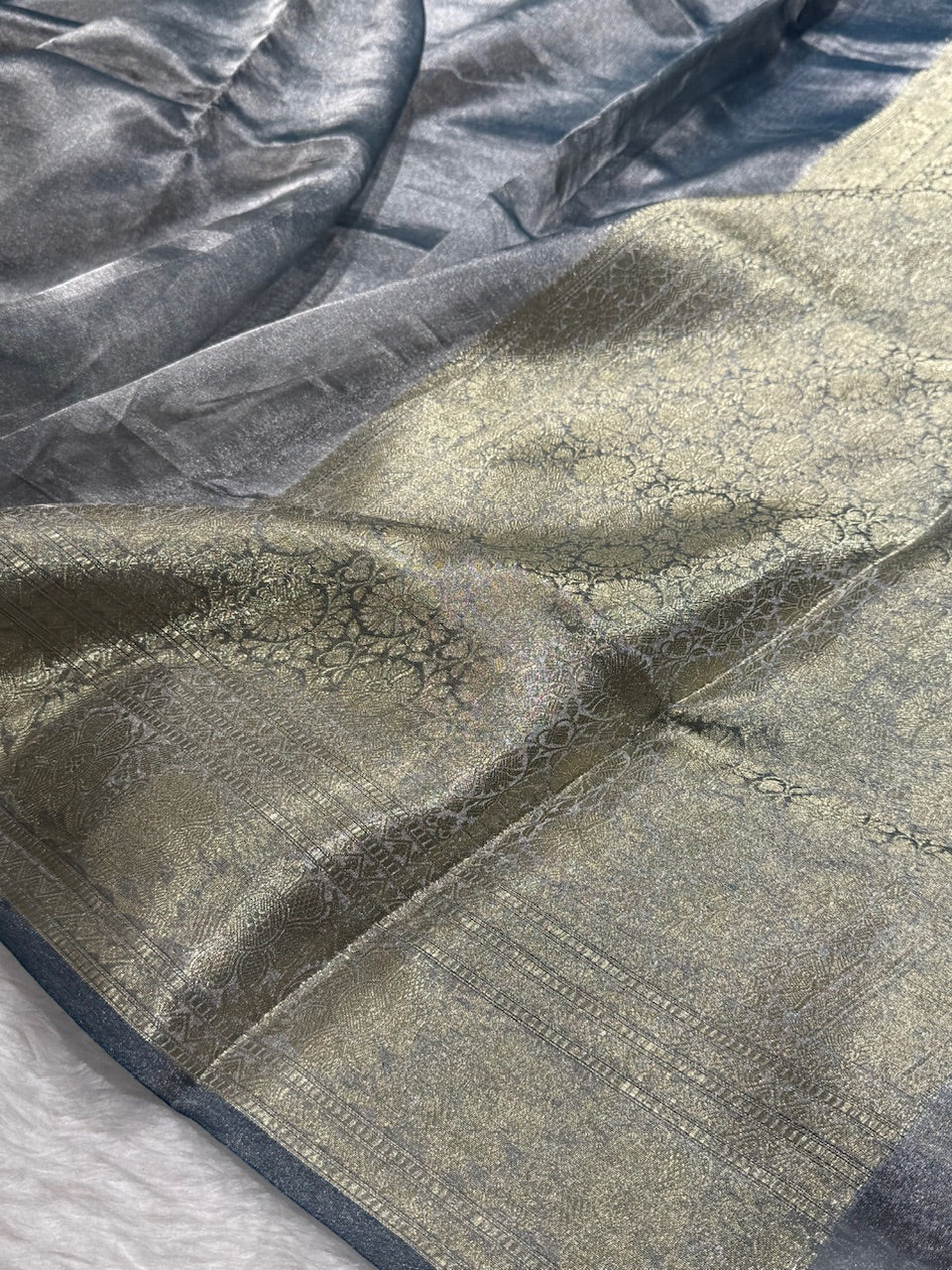Grey Shades Pure Tissue Silk Saree with Brocade Blouse PT-16