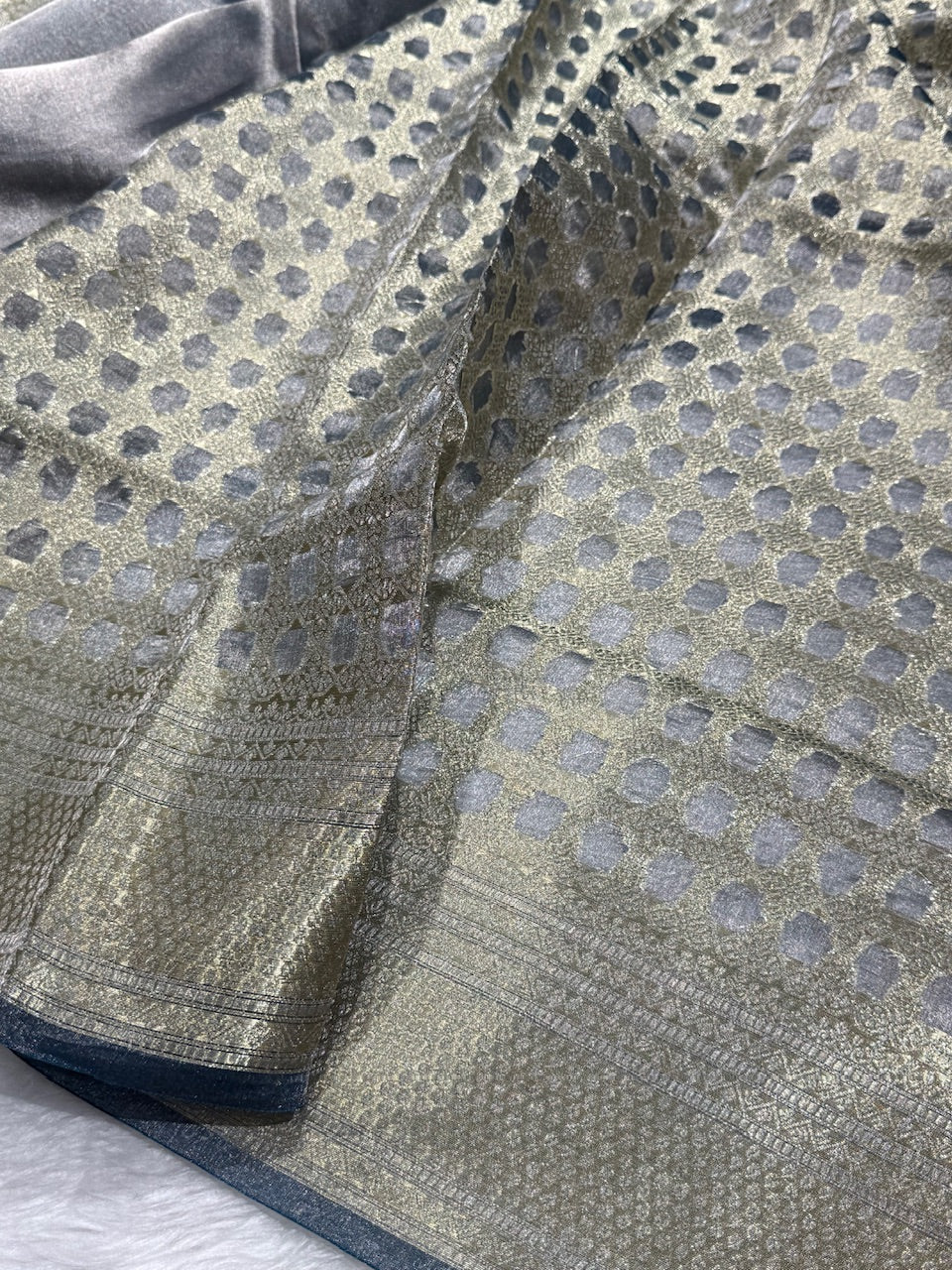Grey Shades Pure Tissue Silk Saree with Brocade Blouse PT-16