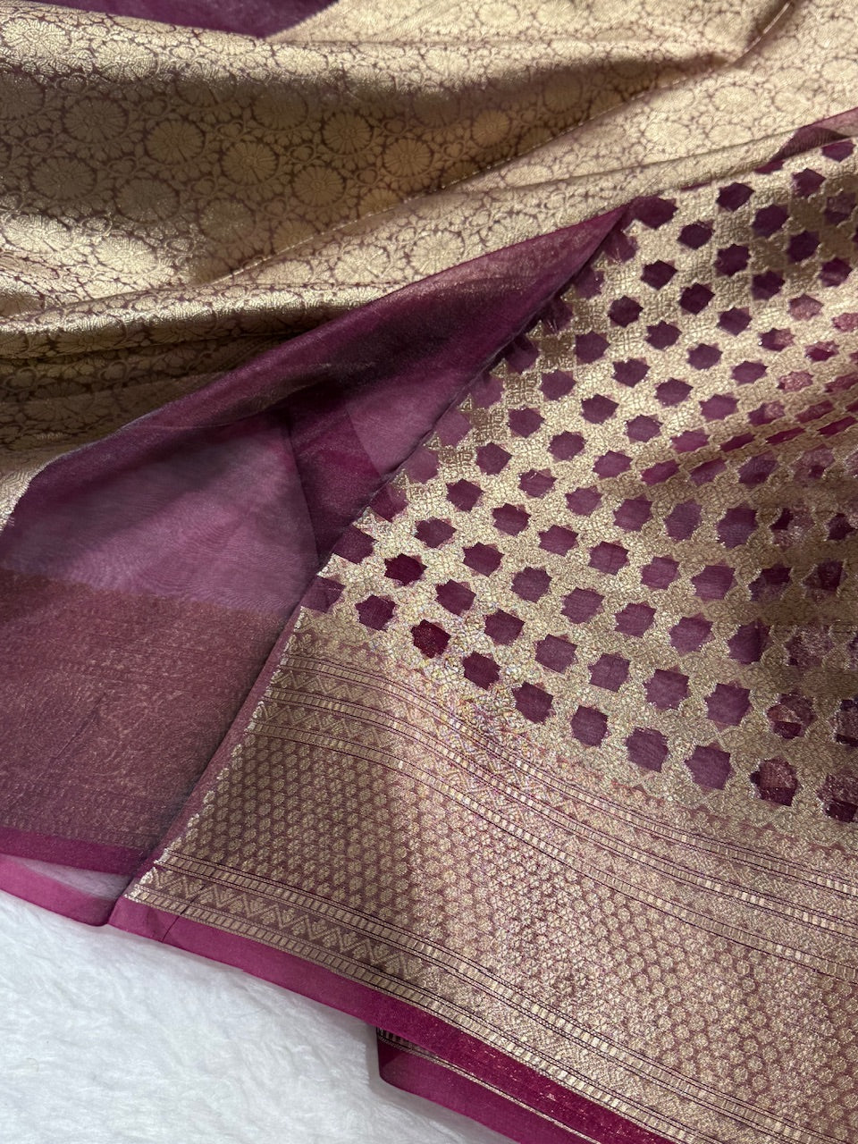 Wine Shade Pure Tissue Silk Saree with Brocade Blouse PT-16