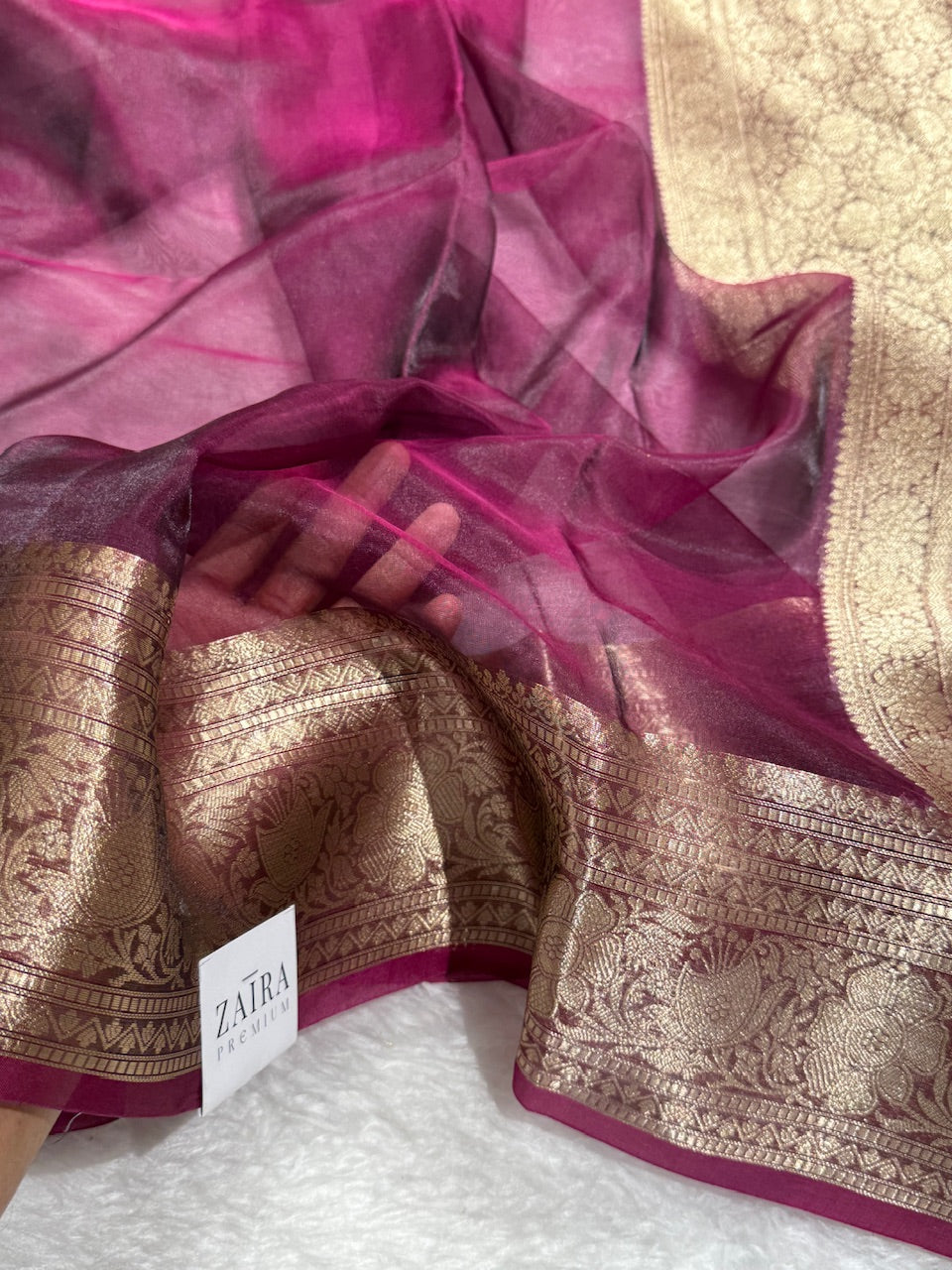 Wine Shade Pure Tissue Silk Saree with Brocade Blouse PT-16