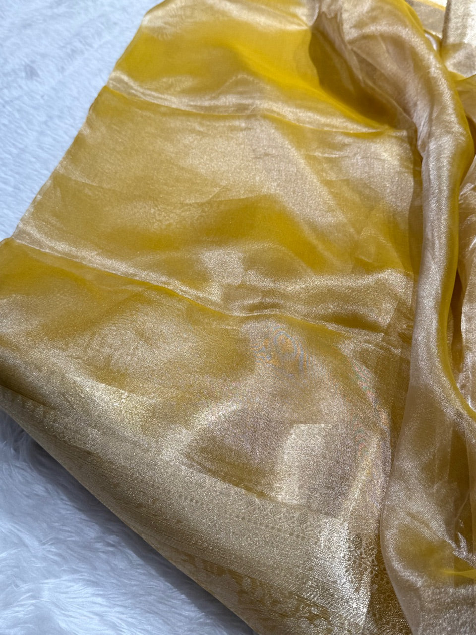 Dusty yellow Blue Shades Pure Tissue Silk Saree with Brocade Blouse PT-08