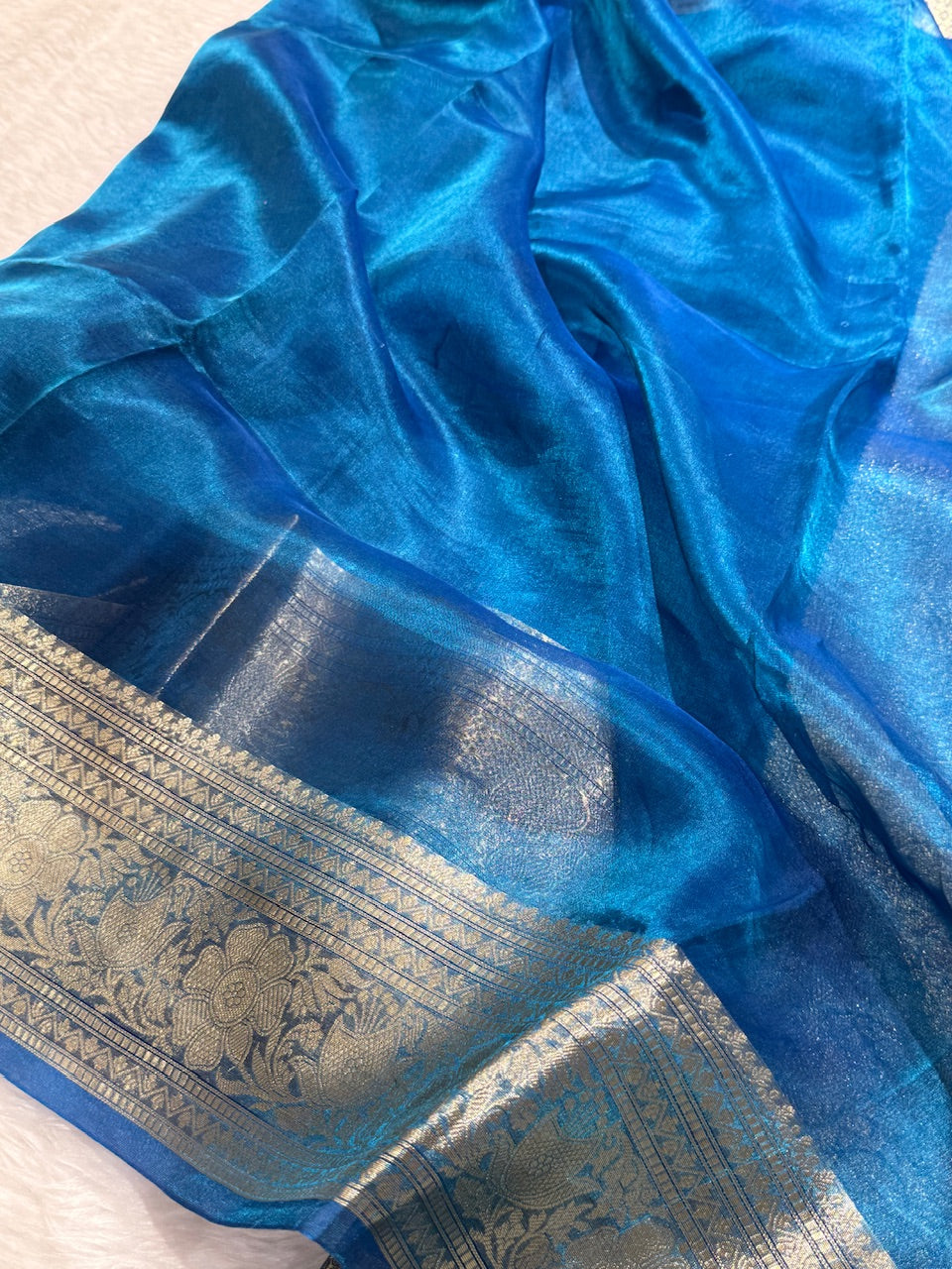 Blue Shades Pure Tissue Silk Saree with Brocade Blouse PT-16