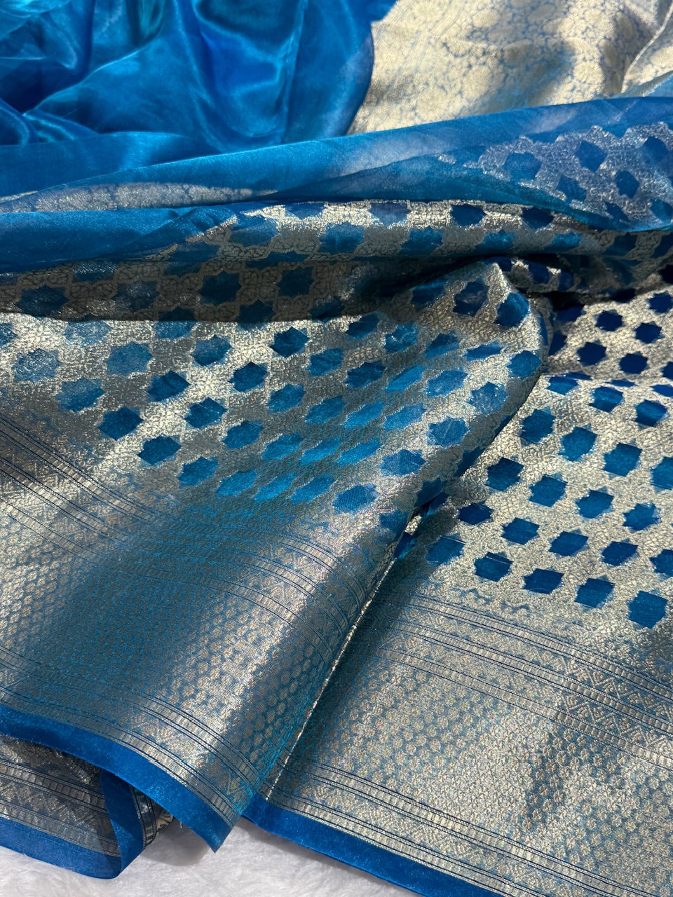 Blue Shades Pure Tissue Silk Saree with Brocade Blouse PT-16