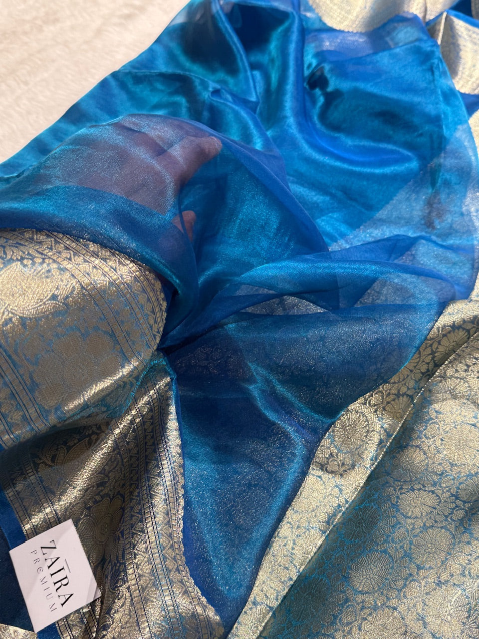 Blue Shades Pure Tissue Silk Saree with Brocade Blouse PT-16