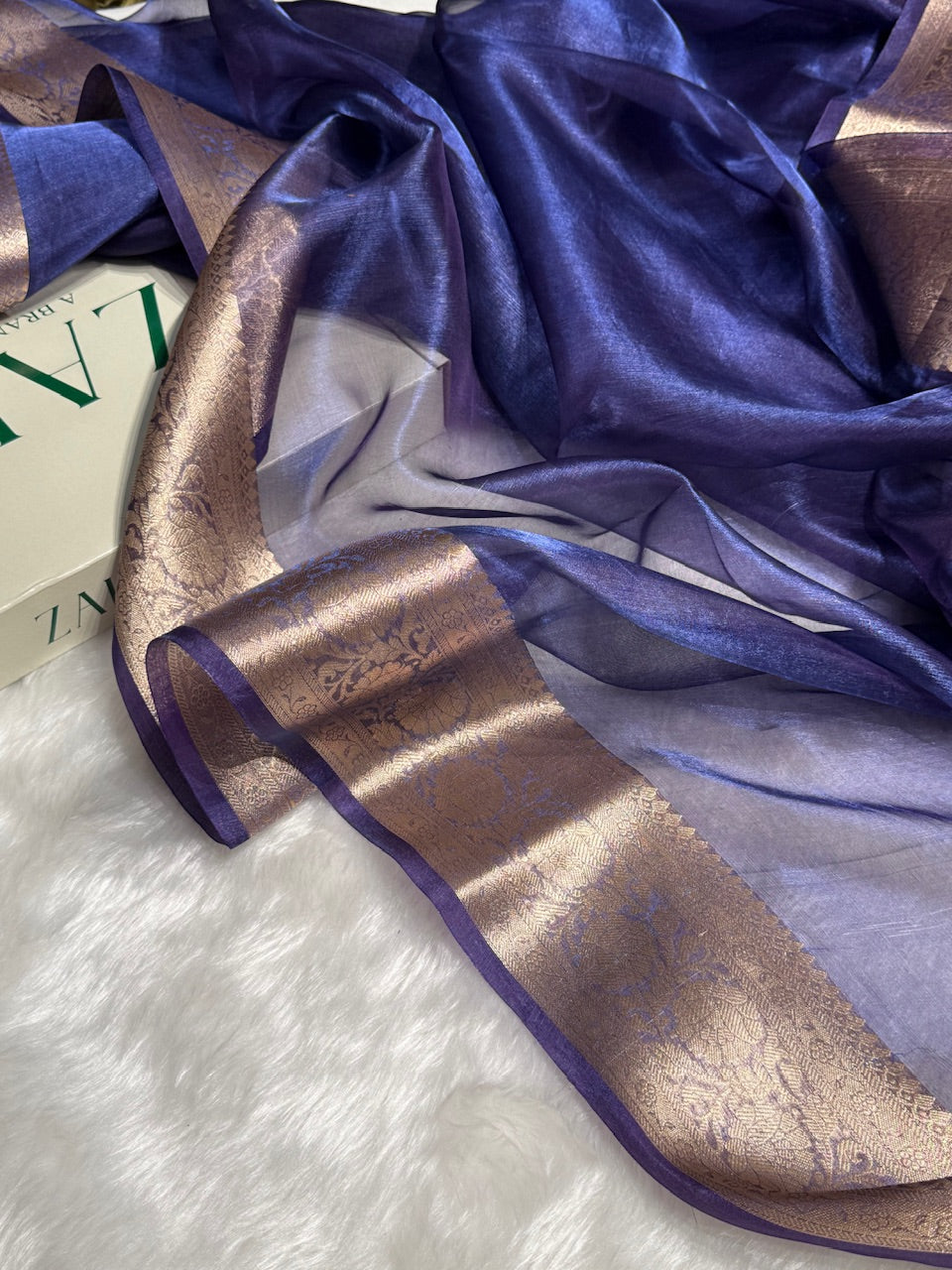 Purplish Blue Shade Pure Tissue Silk Saree with Brocade Blouse PT-18