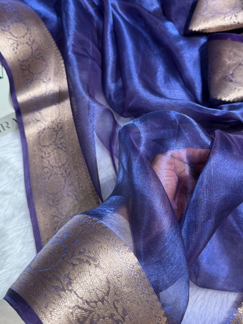 Purplish Blue Shade Pure Tissue Silk Saree with Brocade Blouse PT-18
