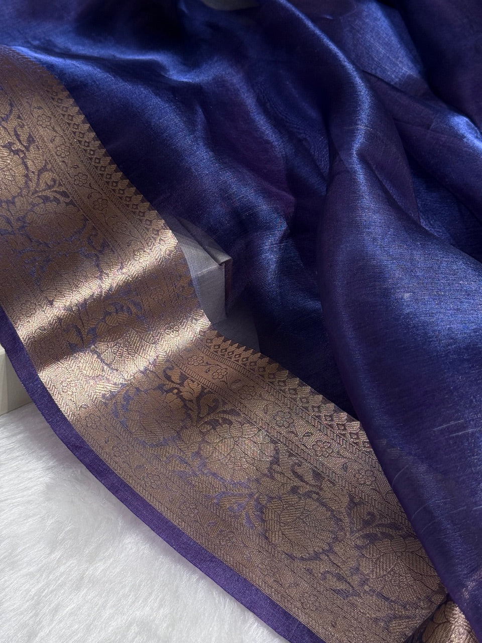 Purplish Blue Shade Pure Tissue Silk Saree with Brocade Blouse PT-18