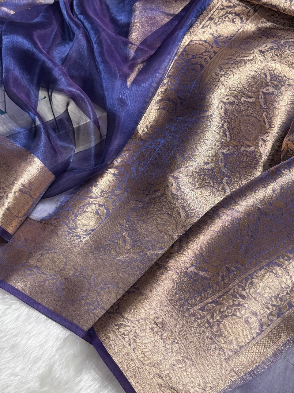 Purplish Blue Shade Pure Tissue Silk Saree with Brocade Blouse PT-18
