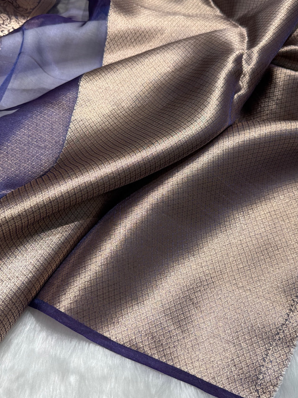 Purplish Blue Shade Pure Tissue Silk Saree with Brocade Blouse PT-18