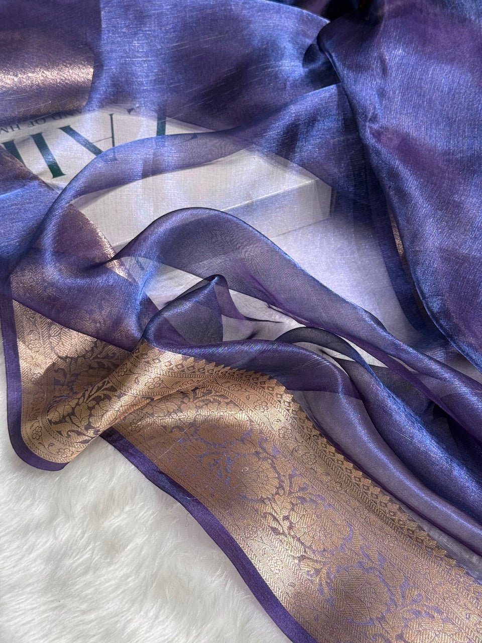 Purplish Blue Shade Pure Tissue Silk Saree with Brocade Blouse PT-18