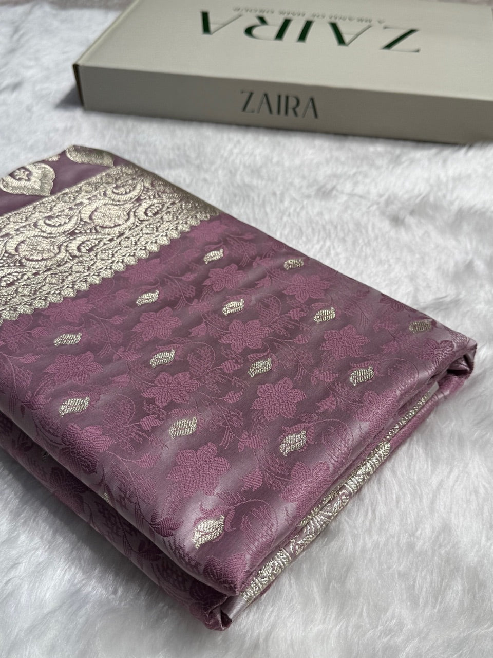 Dusty Lavender Tanchoi Satin Katan Silk Saree SKTM-03