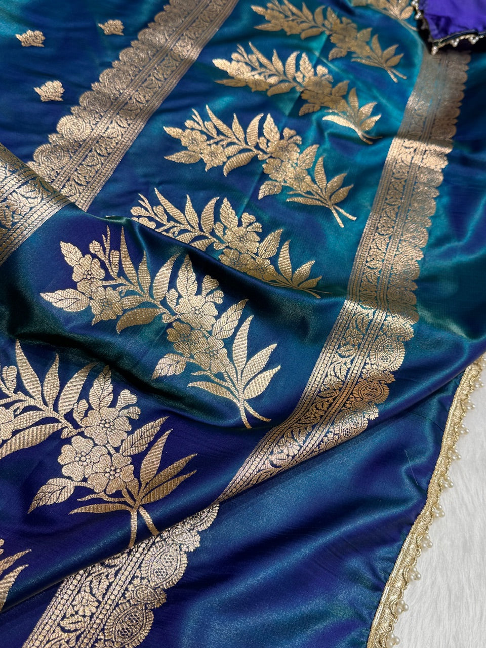 Peacock Shades Booti Satin Silk Saree with gotta patti SSGP07
