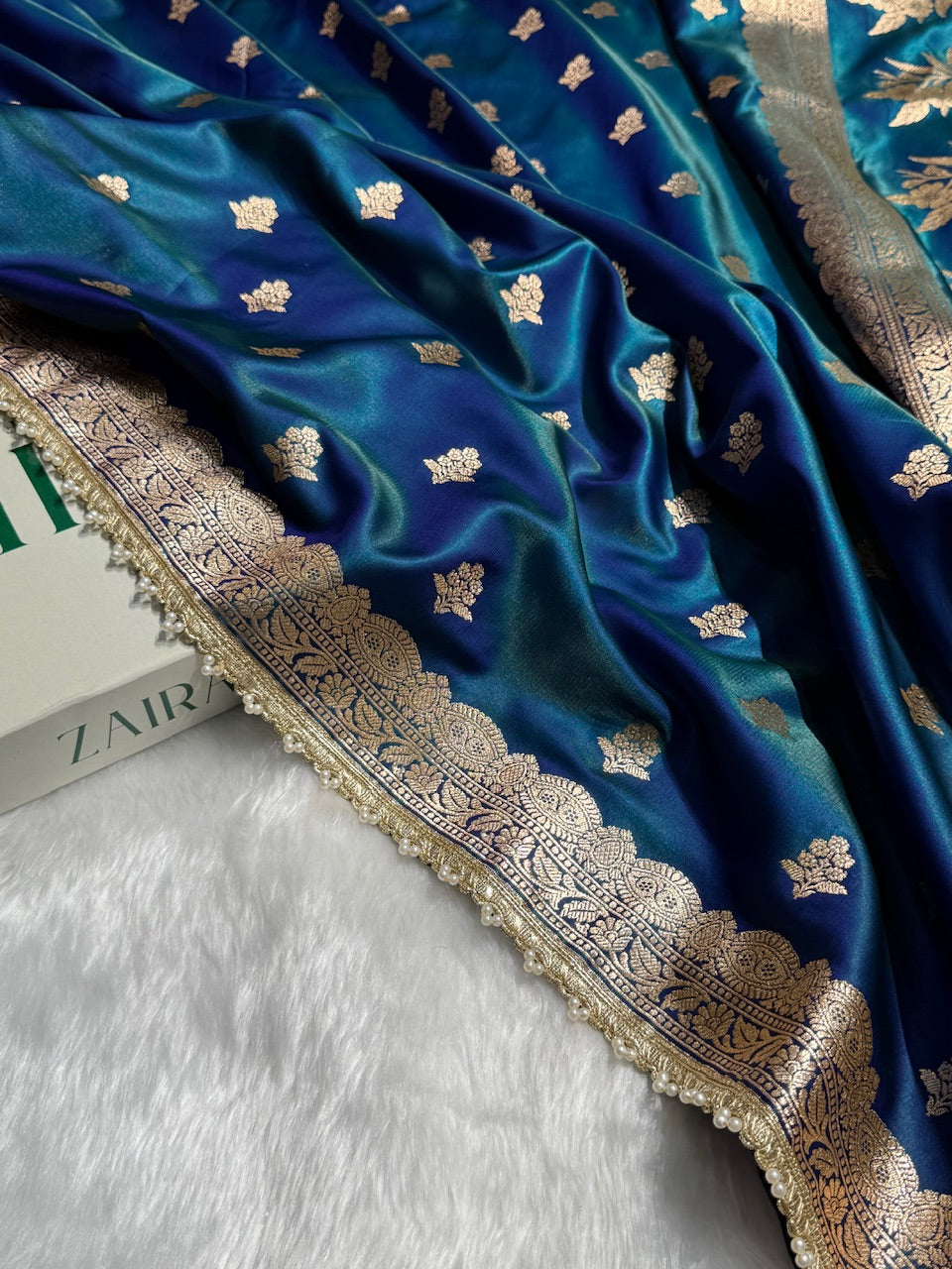 Peacock Shades Booti Satin Silk Saree with gotta patti SSGP07