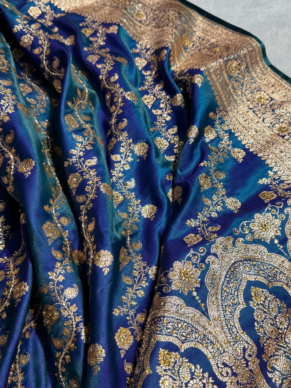 Bridal Peacock Cross Satin Silk with Ari and Stone work