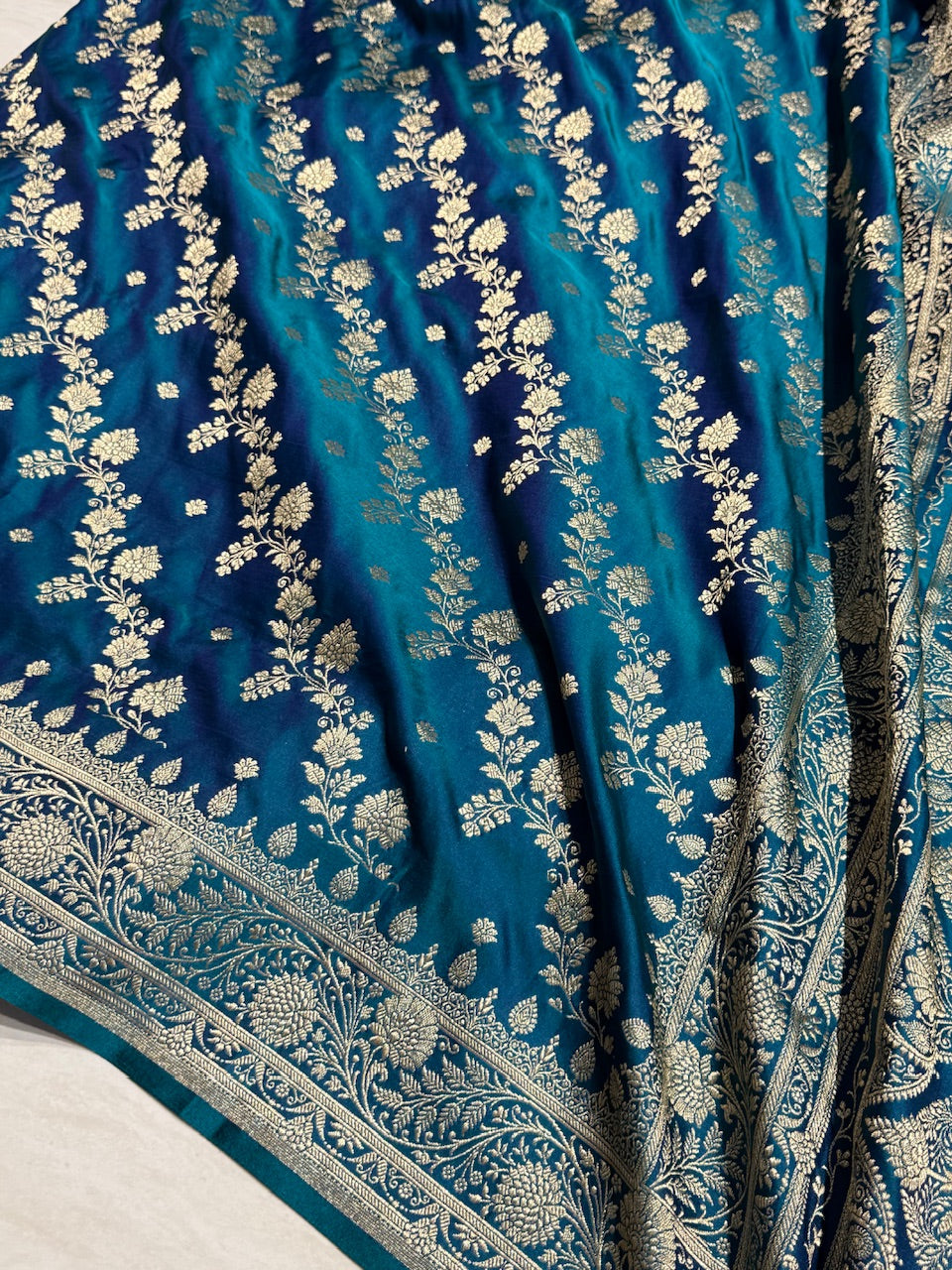 Peacock Cross & Booti Banarasi Katan Silk Saree SK24