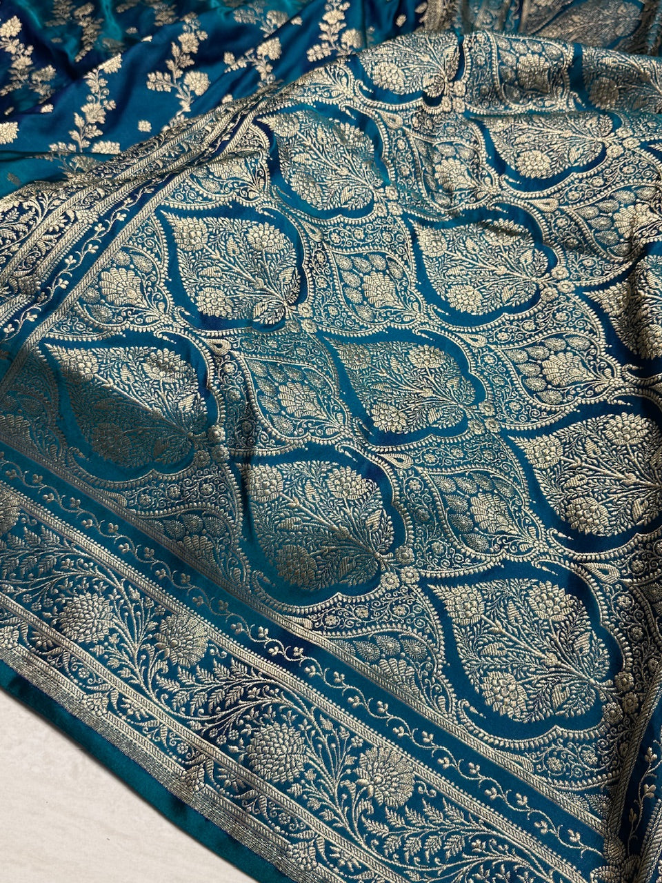 Peacock Cross & Booti Banarasi Katan Silk Saree SK24