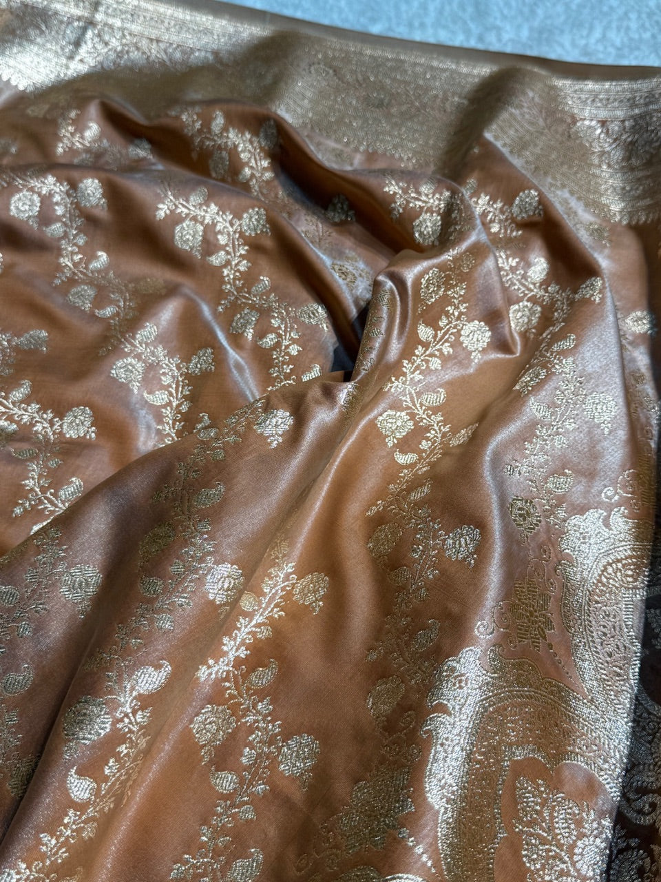 Banarasi Chiku Cross Jaal Satin Silk Saree SS11