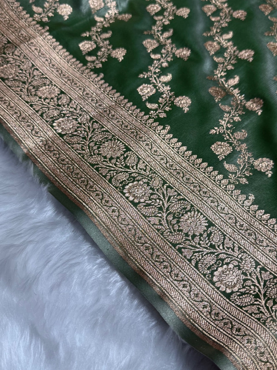 Banarasi Light Mehandi Cross Jaal Satin Silk Saree SS11