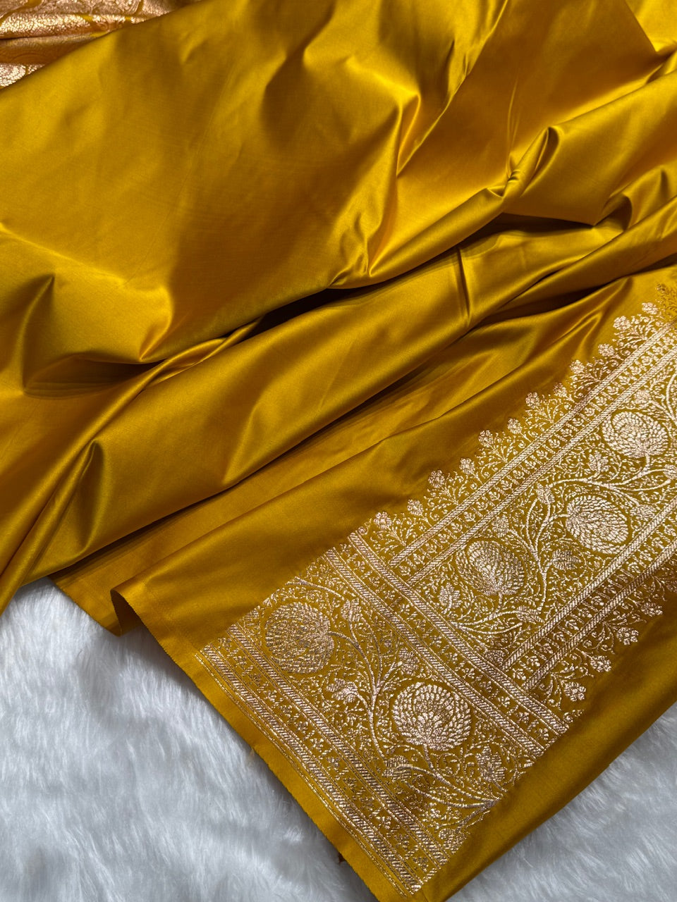 Black - Lemon Mustard Banarasi Boota Katan Silk Saree