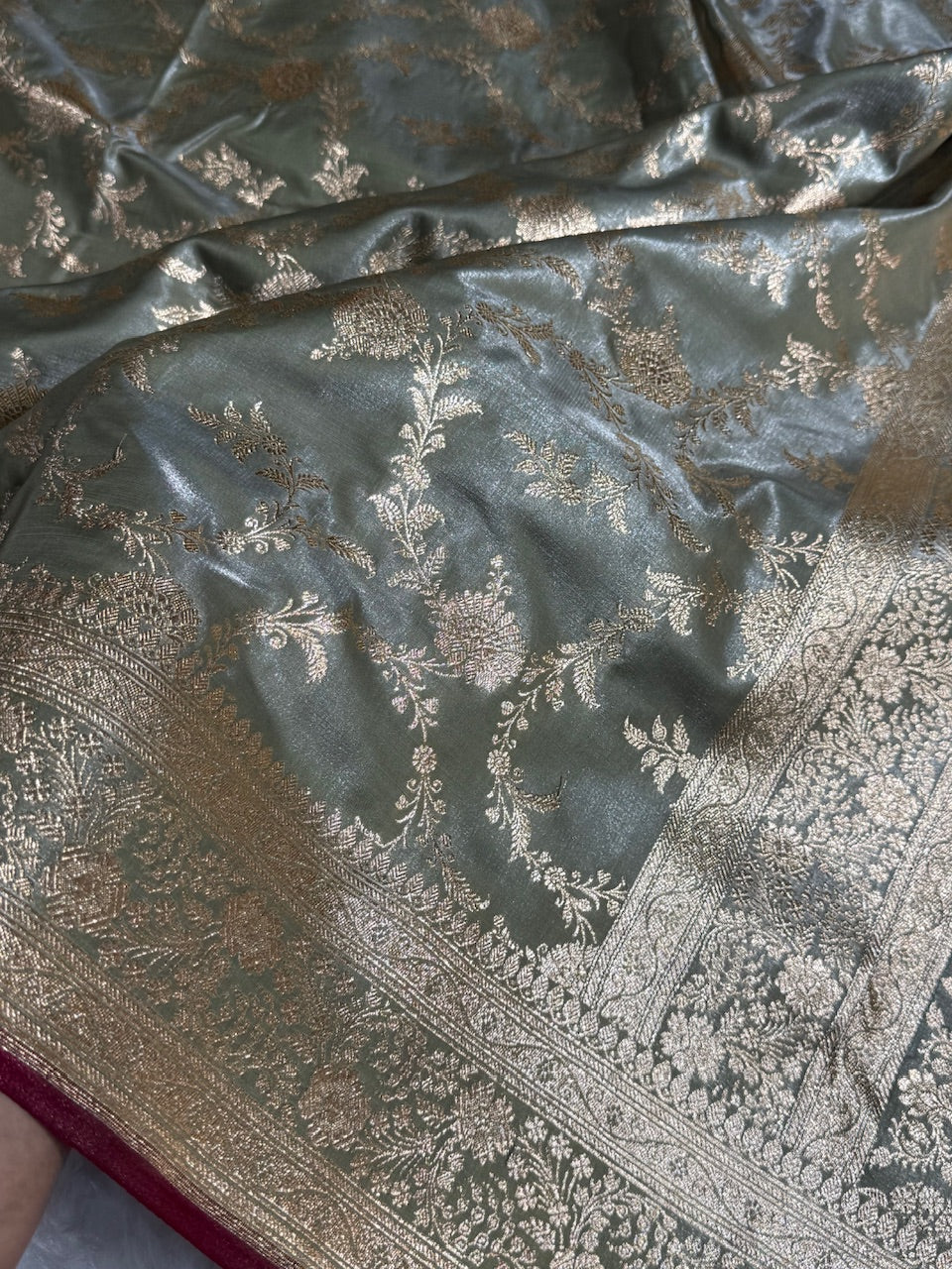 Satin Silk Jaal in Greyish Mehendi Shades SS14