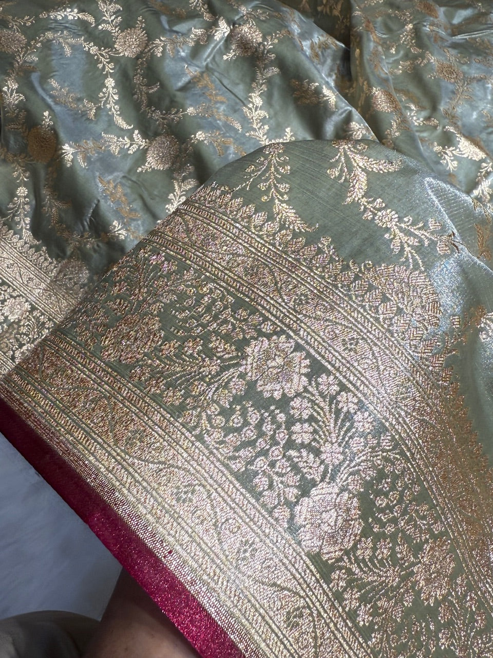 Satin Silk Jaal in Greyish Mehendi Shades SS14