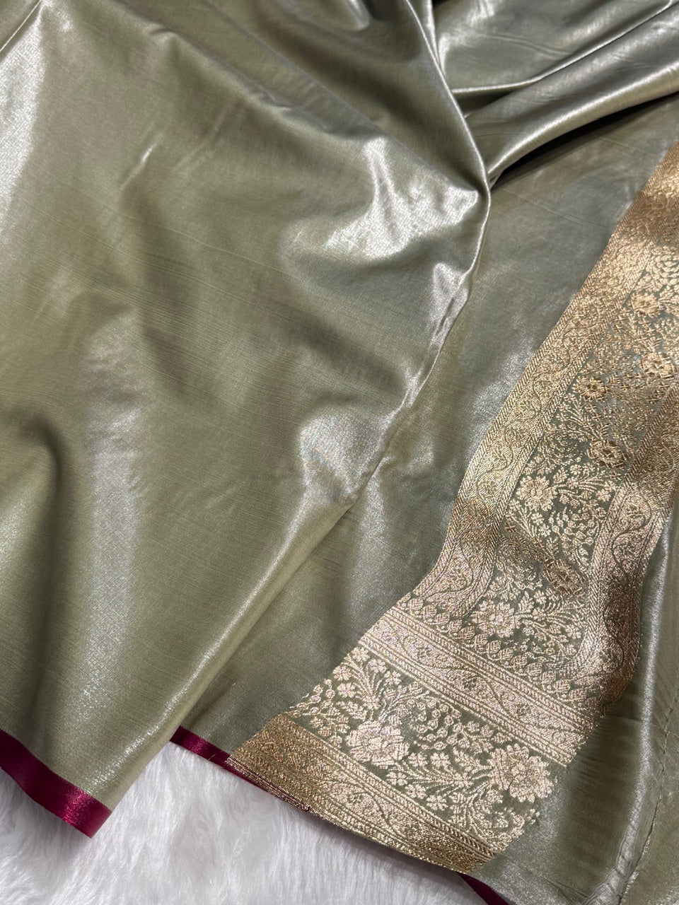 Satin Silk Jaal in Greyish Mehendi Shades SS14