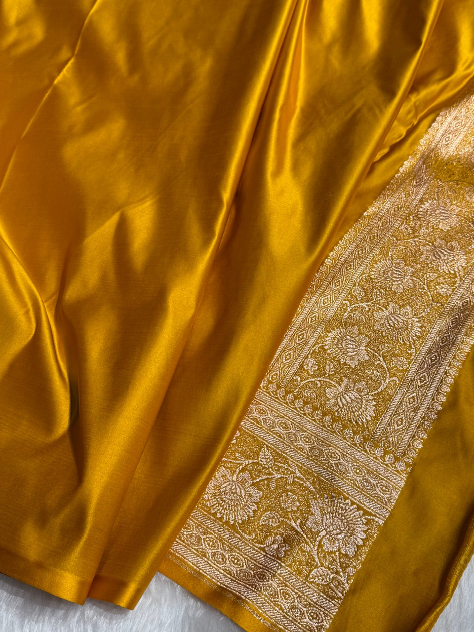 Black with Lemon Mustard Banarasi Boota Katan Silk Saree